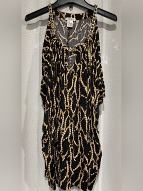 Vintage Caché Y2K Mobwife Gold Chain Hardware Keyhole Blouse Top L Black